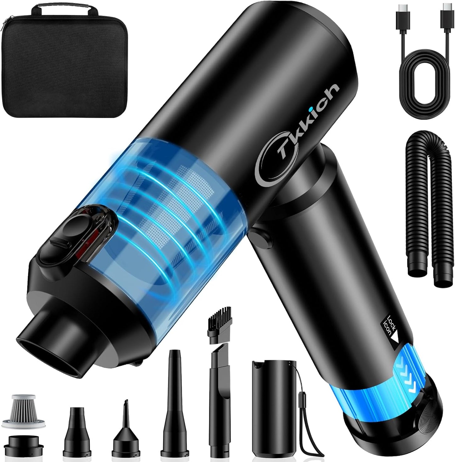 Car Vacuum Portable Cordless with Removable Battery , 18000Pa 6-in-1 Mini Vacuum Cleaner and Blower with Brushless Motor, 6000mAh Total Battery Capacity, 35W Power Bank Function, 1 Removable Batteries for Car and Home