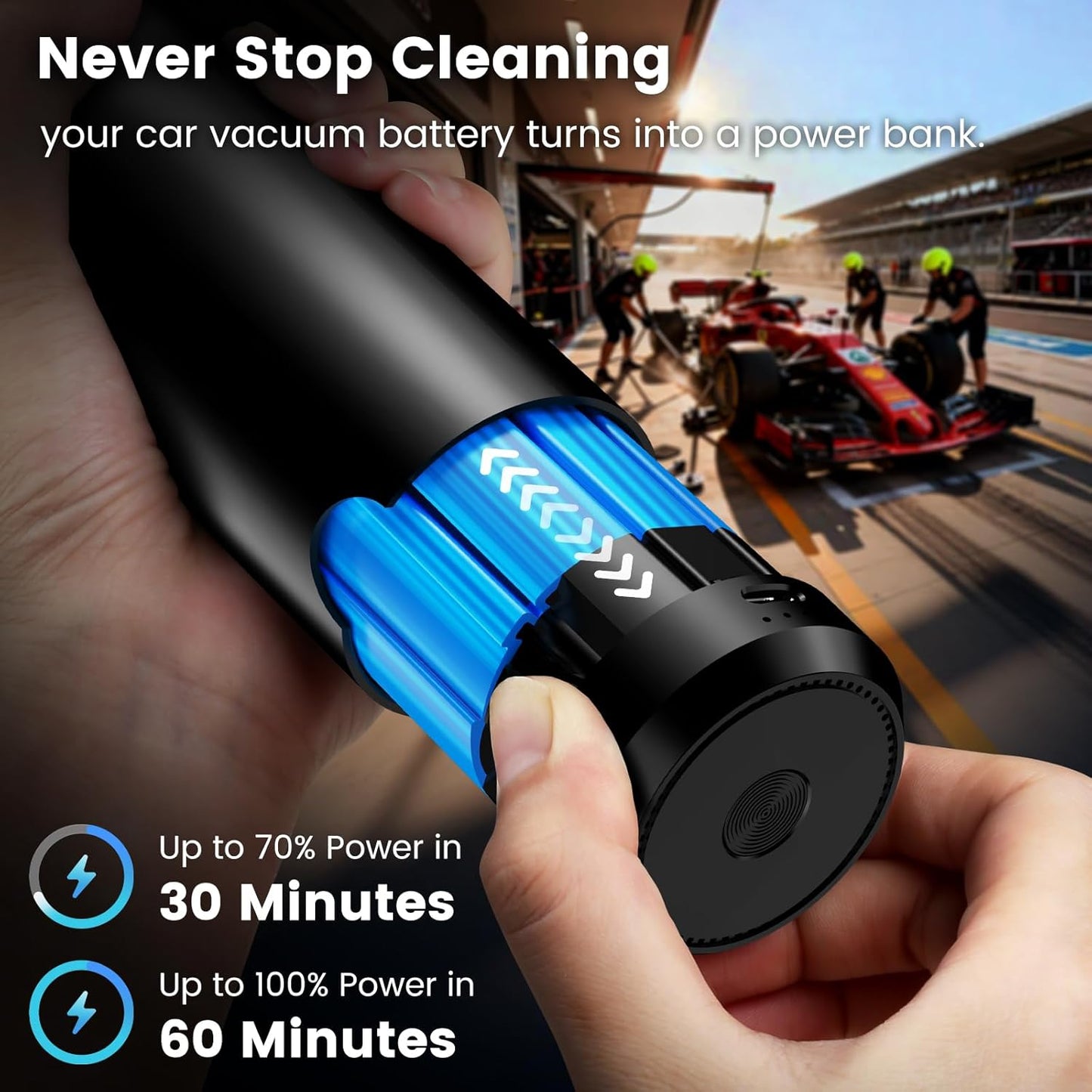 Car Vacuum Portable Cordless with Removable Battery , 18000Pa 6-in-1 Mini Vacuum Cleaner and Blower with Brushless Motor, 6000mAh Total Battery Capacity, 35W Power Bank Function for Car and Home