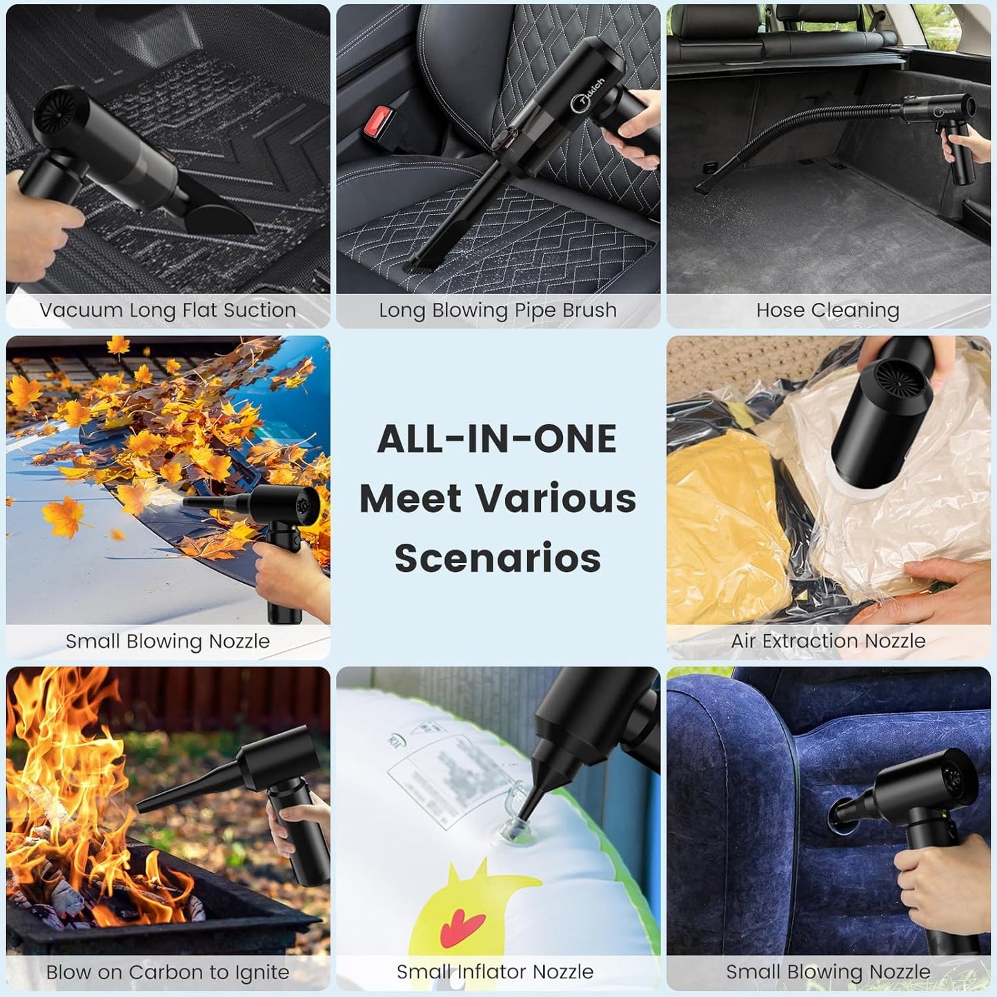 Car Vacuum Portable Cordless with Removable Battery , 18000Pa 6-in-1 Mini Vacuum Cleaner and Blower with Brushless Motor, 6000mAh Total Battery Capacity, 35W Power Bank Function, 1 Removable Batteries for Car and Home