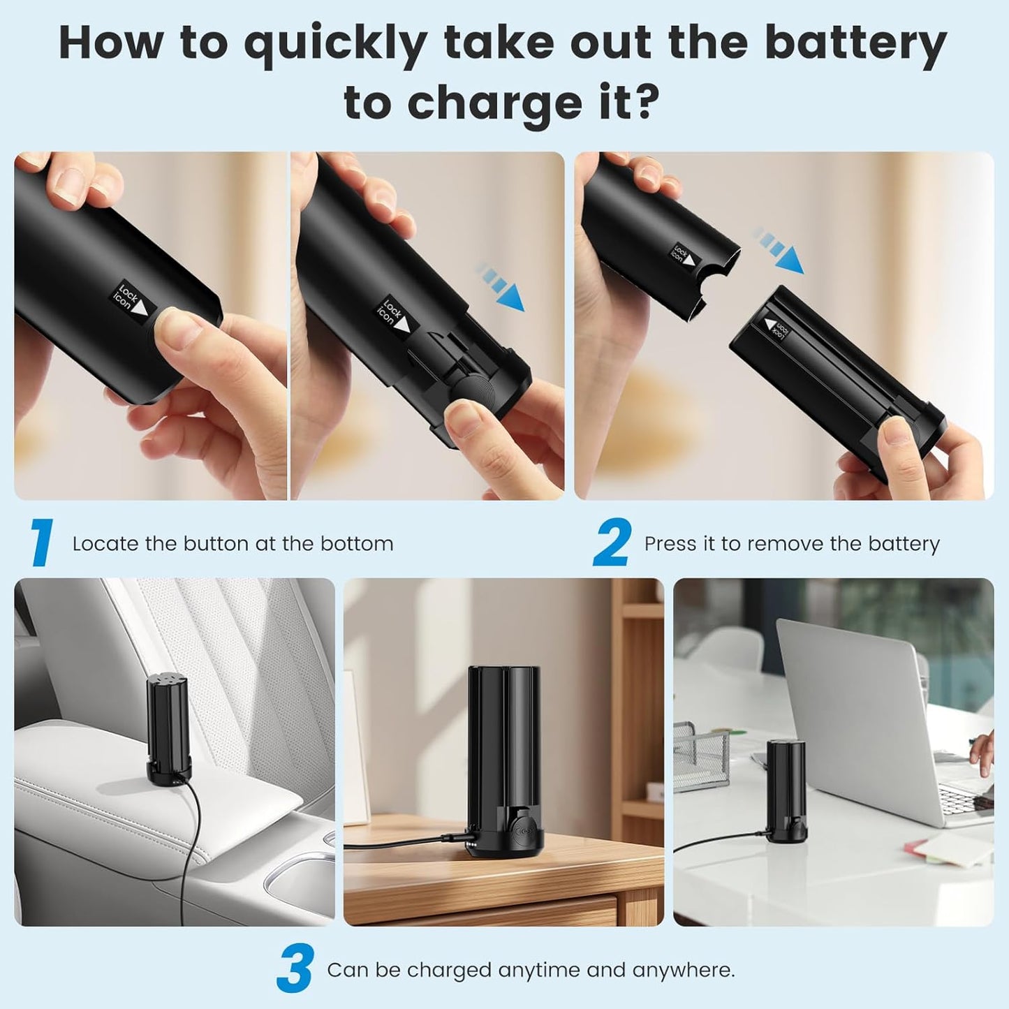 Car Vacuum Portable Cordless with Removable Battery , 18000Pa 6-in-1 Mini Vacuum Cleaner and Blower with Brushless Motor, 6000mAh Total Battery Capacity, 35W Power Bank Function for Car and Home