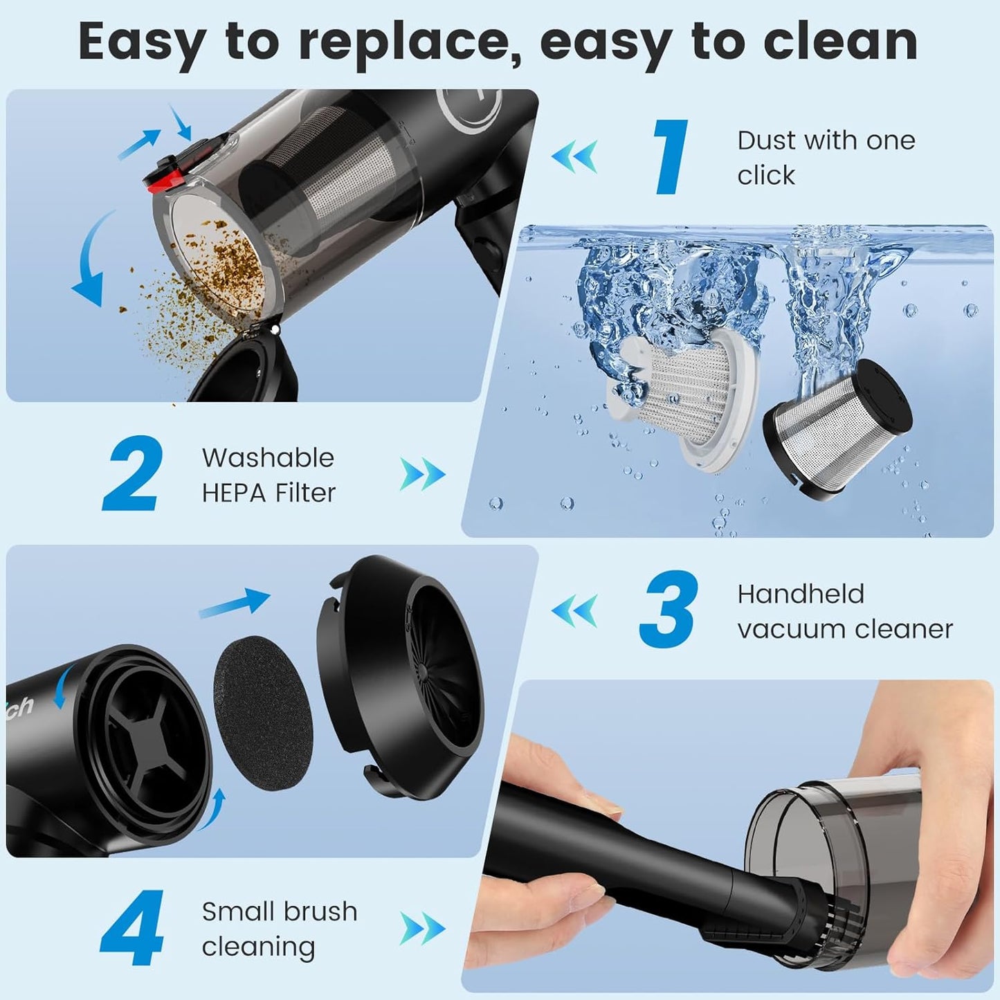 Car Vacuum Portable Cordless with Removable Battery , 18000Pa 6-in-1 Mini Vacuum Cleaner and Blower with Brushless Motor, 6000mAh Total Battery Capacity, 35W Power Bank Function, 1 Removable Batteries for Car and Home